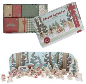 Adventskalender Weihnachtsdorf mit Holzfiguren