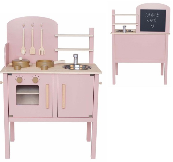Spielküche aus Holz mit Zubehör (Pastell Rosa)
