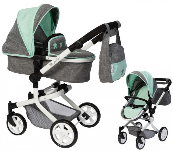 Puppenwagen MOOVE4 mit Wickeltasche 2in1 (Stern Grau-Mint)