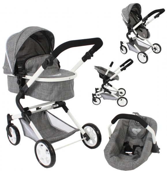 Puppenwagen Lia Kombiwagen 3in1 mit Autositz (Jeans Grey)