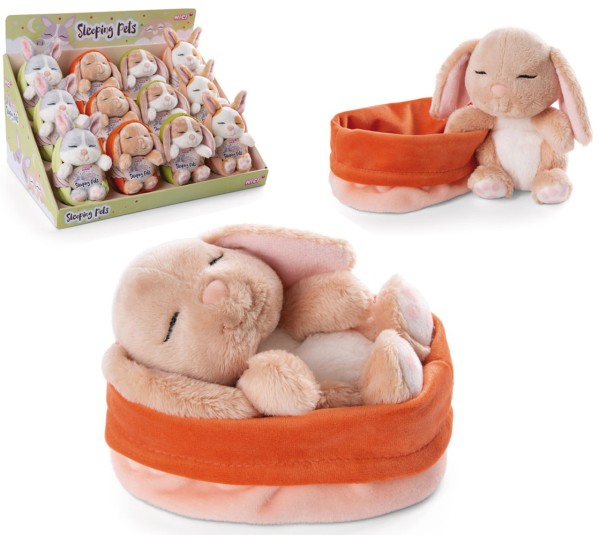 Kuscheltier Sleeping Pets Hase Hellbraun 12 cm im Körbchen