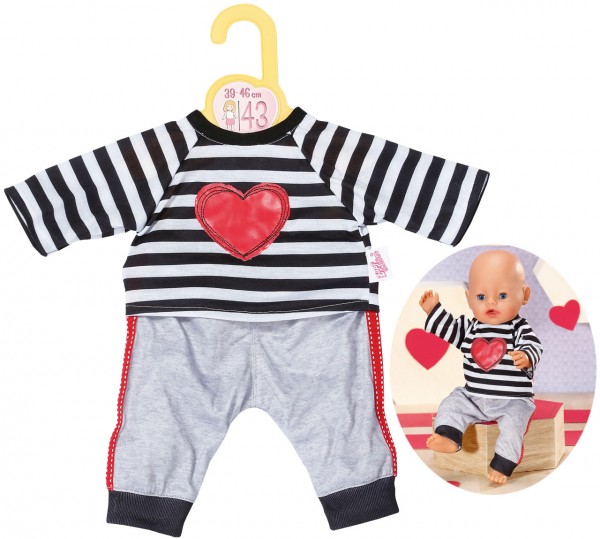 Dolly Moda Puppenkleidung Sport-Outfit Gestreift 43 cm (Grau-Schwarz)