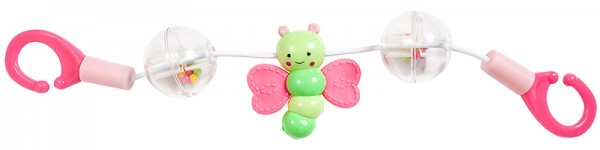 Rasselkette Schmetterling für Puppenwagen (Pink-Grün)