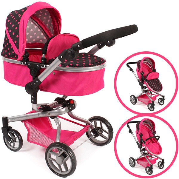 Puppenwagen Yolo Dots 2in1 (Pink-Schwarz)