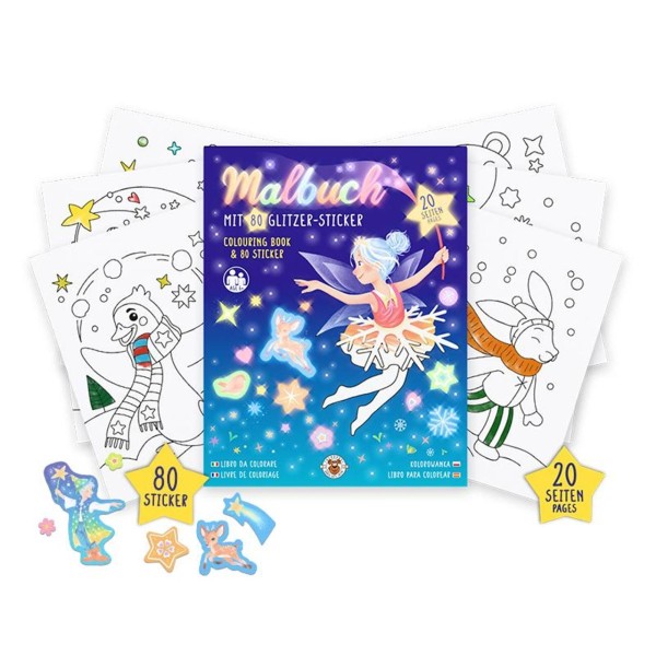 Winter Malbuch für Kinder mit 80 Glitzerstickern - 20 Ausmalbilder
