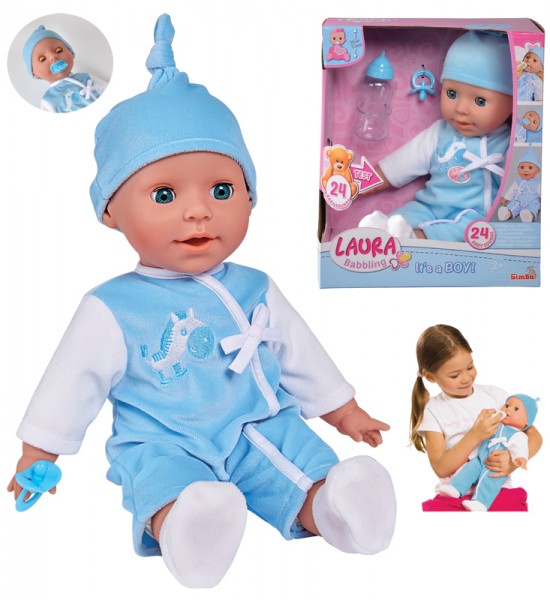 Weichkörperpuppe Laura Babysprache Bruder 38 cm (Hellblau-Weiß)