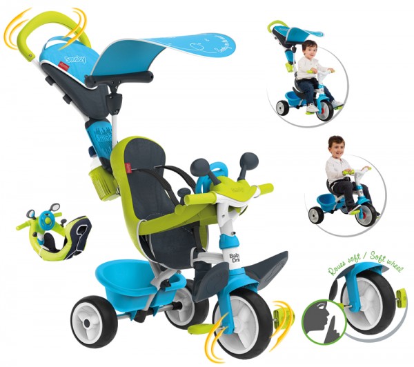 Dreirad Baby Driver Komfort II mit Lenkstange und Sonnendach (Blau)
