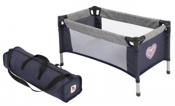Puppenreisebett mit Tasche (Melange Navy-Grau)