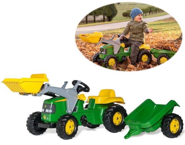 RollyKid John Deere Traktor mit Lader und Anhänger (Grün)