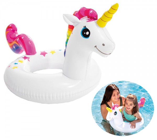 Schwimmreifen mit Tierkopf Einhorn (Weiß-Bunt)