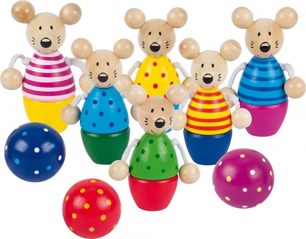 Kleines Kegelspiel Speedy Süße Mäuse aus Holz (Bunt)