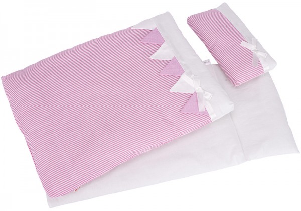 3-teiliges Puppenbettzeug Streifen (Rosa-Weiß)