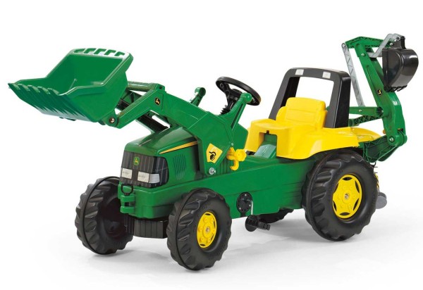 RollyJunior John Deere Traktor mit Frontlader und Heckbagger (Grün)