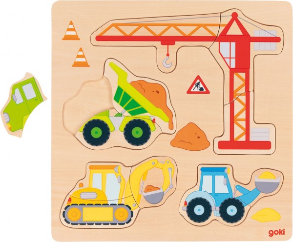 Einlegepuzzle aus Holz Baufahrzeuge
