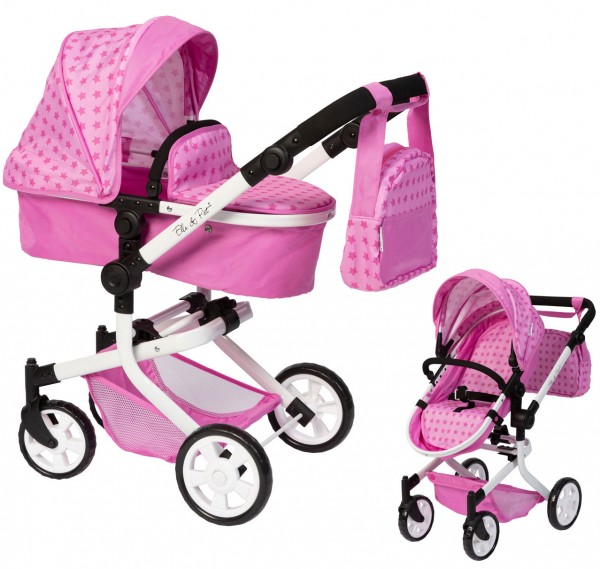 Puppenwagen MOOVE4 mit Wickeltasche 2in1 (Sternchen Pink)