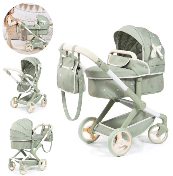 Puppenwagen Xeo mit Wickeltasche (Salbeigrün)