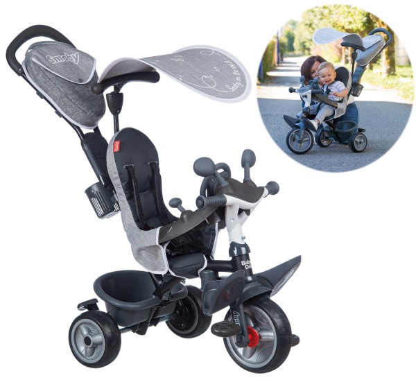 Dreirad Baby Driver Plus mit Schiebestange und Sonnendach (Grau)