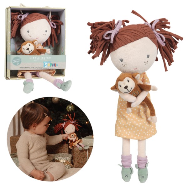 Kuschelpuppe Sophia mit Äffchen 35 cm
