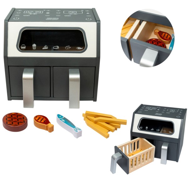 Mamamemo Airfryer aus Holz mit Zubehör für Spielküche