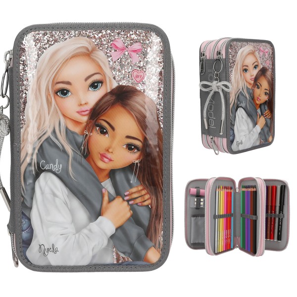 TOPModel 3 Fach Federtasche My BFF (Grau-Rosa-Glitzer)