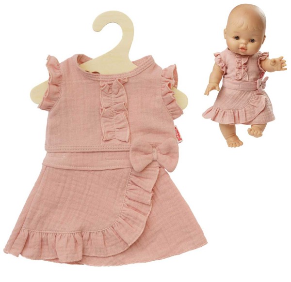 Puppenkleidung Musselin-Wickelrock mit Rüschen-Top Gr. 28-35 cm (Rose)