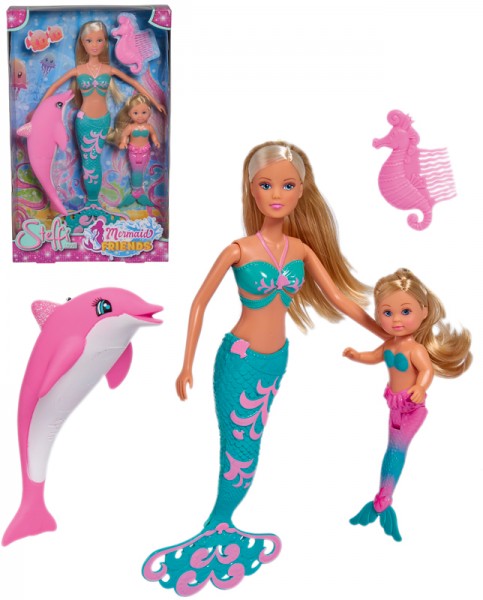 Steffi Love Mermaid Friends Meerjungfrau mit Delfin (Pink-Türkis)