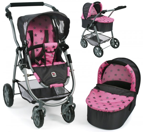 Puppenwagen Emotion 2in1 (Sternchen Grau-Rosa)