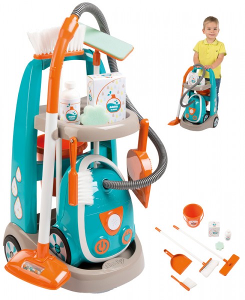 Putzwagen Reinigungstrolley mit Staubsauger (Türkis-Orange)