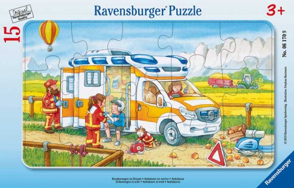 Rahmenpuzzle Krankenwagen im Einsatz mit 15 Teilen