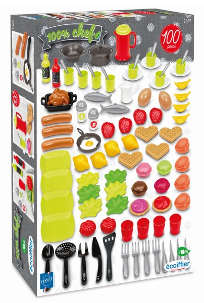 100-teiliges Küchenzubehör-Set mit Spiellebensmittel