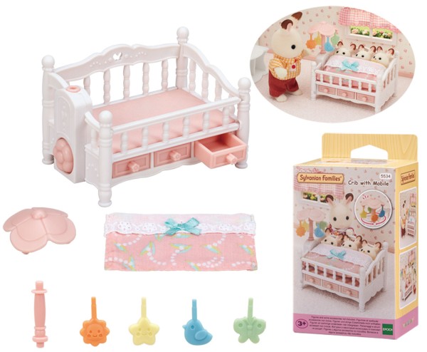 Sylvanian Families Babybett mit Mobile für Drillinge