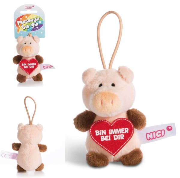 Kuscheltier Schwein Bin immer bei dir mit Loop (Rot)