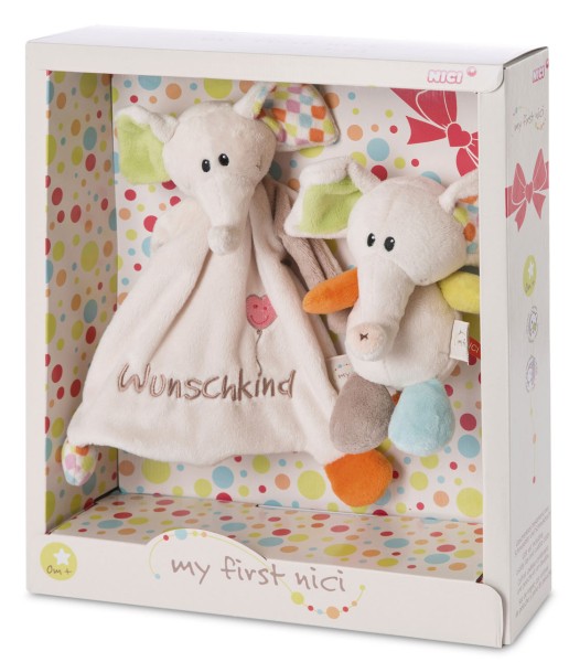 Geschenkset Schmusetuch und Kuscheltier Elefant Dundi Wunschkind