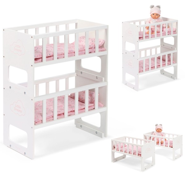 Puppenetagenbett STOCKY TWO Stapelbar (Weiß-Rosa)