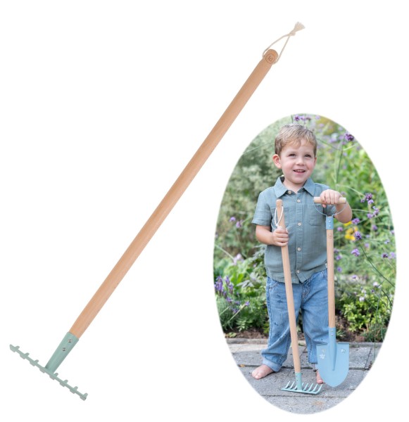 Metall Harke Forest Friends mit Holzstiel (Mint)