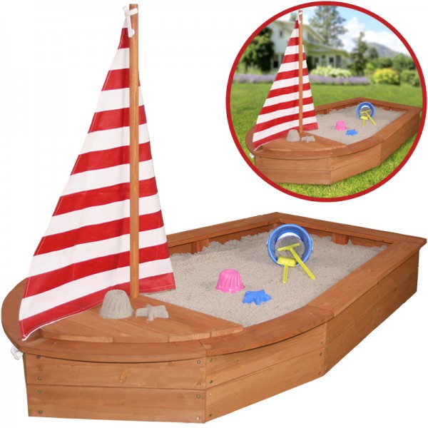 Sandkasten Boot mit Segel und Abdeckplane (Braun)