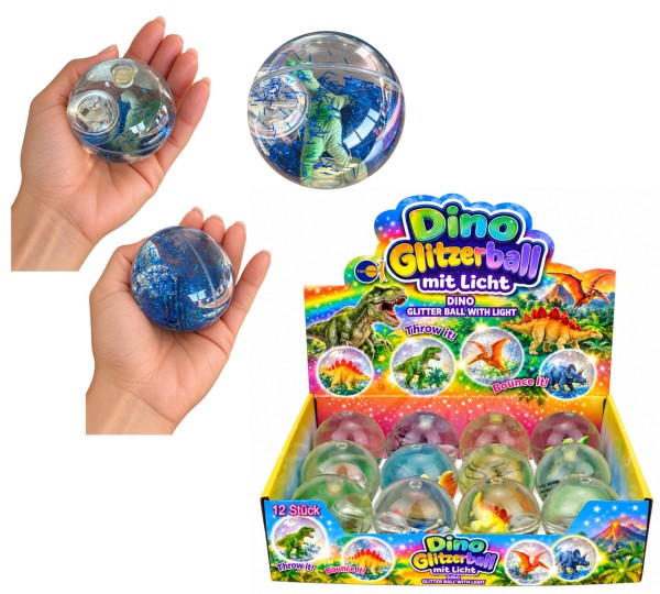 Großer Flummi 6,5 cm Dino mit Glitzer & Licht (Sortiert)