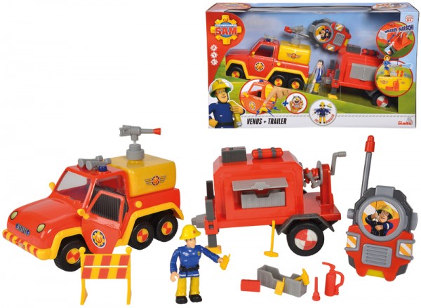 Feuerwehrmann Sam Venus mit Anhänger und Funkgerät Special Set